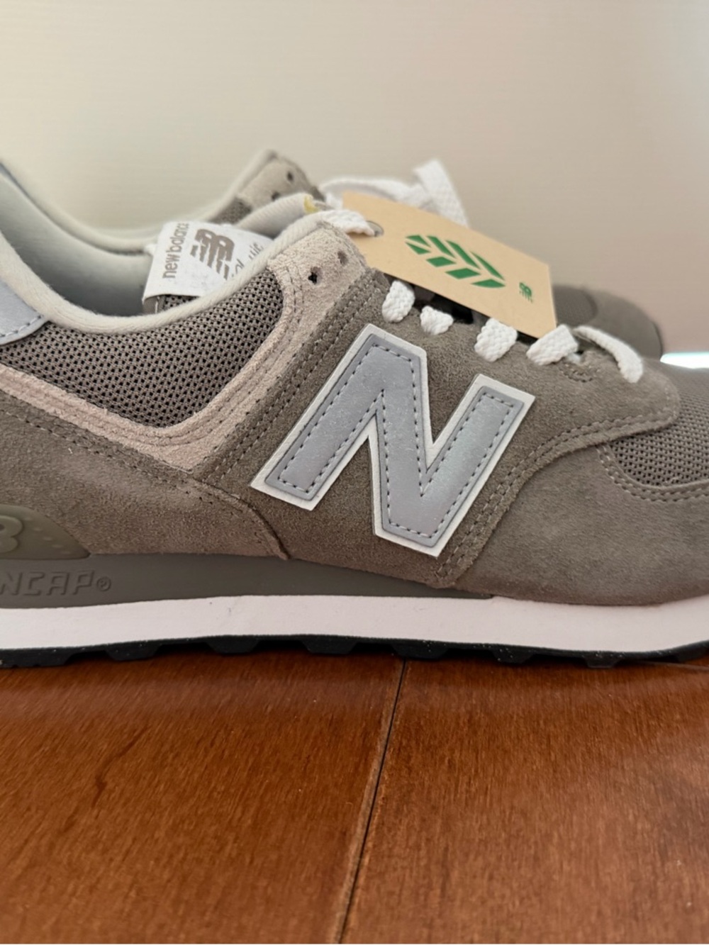 New Balance Grey and White 574 Retro Runner Sneakers - Picture 2 of 3